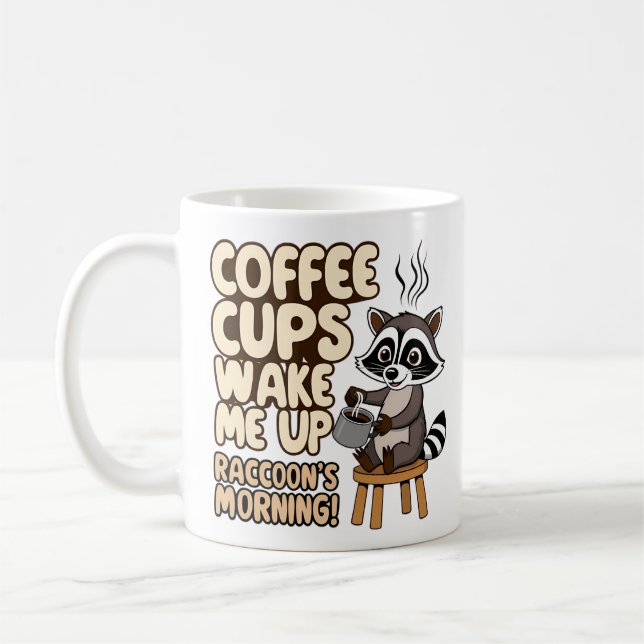 Racoon funny morning  with coffee cup (Left)