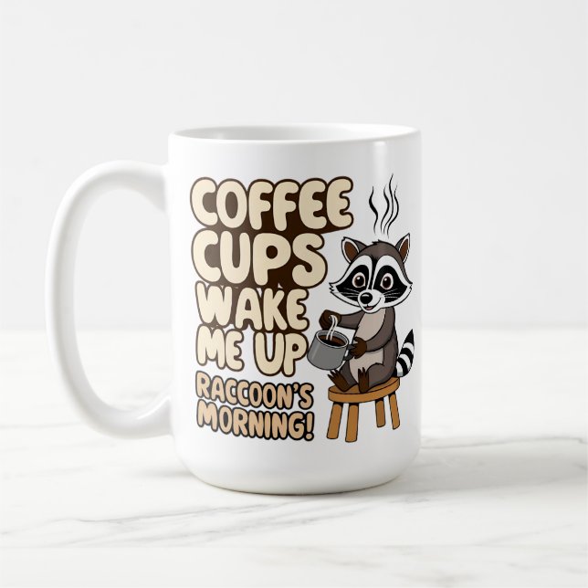 Racoon funny morning  with coffee cup (Left)