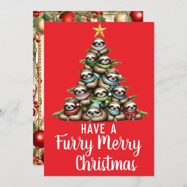 Racoon Furry Merry Christmas Tree Holiday Card (Front/Back)
