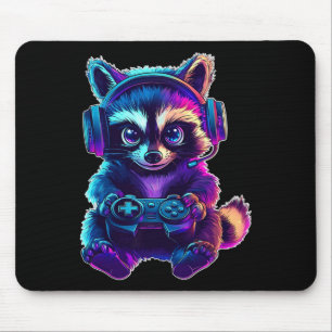 Racoon Gamer Shirt Funny Video Game Animal Gaming Mouse Pad