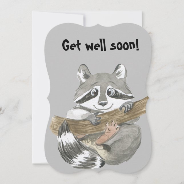 Racoon Get well soon Flat Thank You Card (Front)