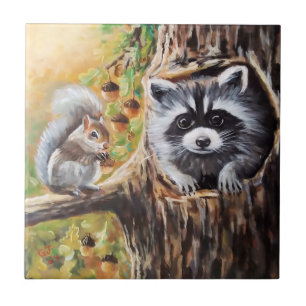 Racoon & Grey Squirrel Decorative Tiles