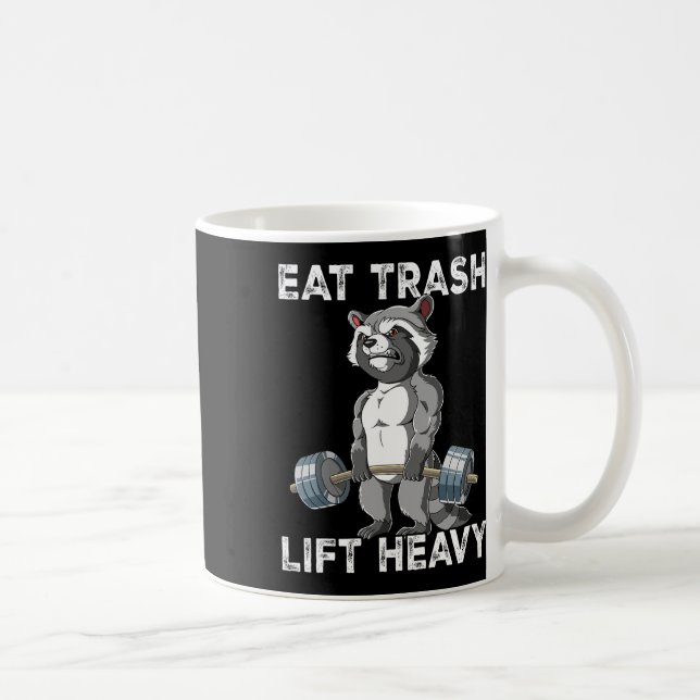Racoon Gym Weight Training Eat Trash Lift Heavy  Coffee Mug (Right)
