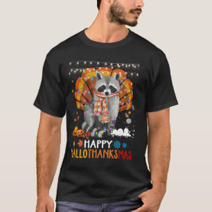 Racoon Halloween And Merry Christmas Happy Hallot T-Shirt