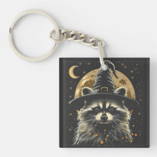 Racoon Halloween Wizard Hat Funny Cute Witch Key Ring