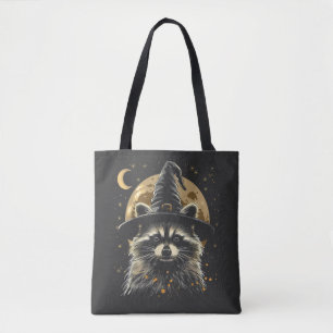 Racoon Halloween Wizard Hat Funny Cute Witch Tote Bag