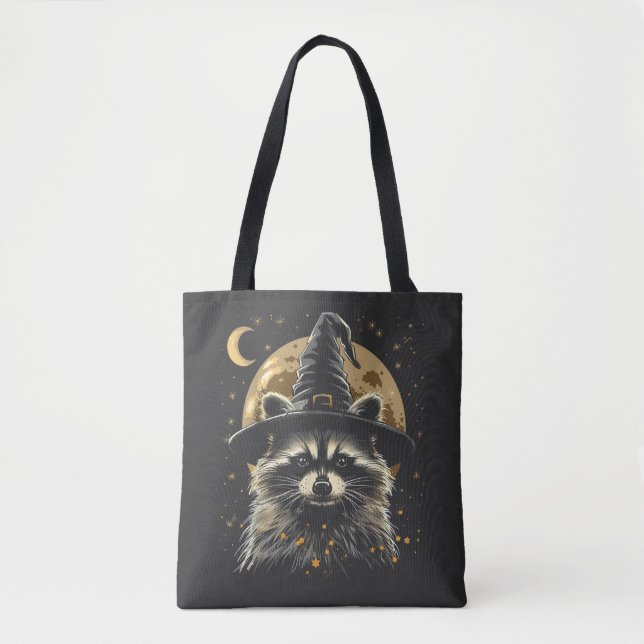 Racoon Halloween Wizard Hat Funny Cute Witch  Tote Bag (Front)