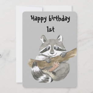 Racoon happy birthday 1st thank you card
