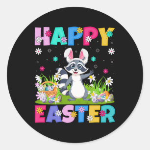 Racoon Happy Easter Egg Hunt Bunny Ear Racoon Ea Classic Round Sticker