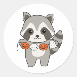 Racoon Happy Halloween Pumpkin Bat Costume Classi Classic Round Sticker