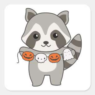Racoon Happy Halloween Pumpkin Bat Costume Square Sticker