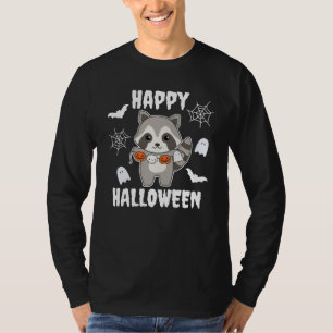 Racoon Happy Halloween Pumpkin Bat Costume T-Shirt