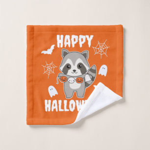Racoon Happy Halloween Pumpkin Bat Costume Wash Cloth