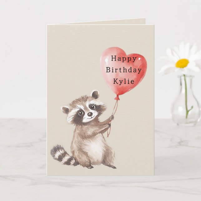 Racoon Heart Balloon Birthday Card (Small Plant)