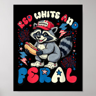 Racoon Hot Dog Floral Red White And Feral America Poster