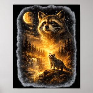 Racoon Howling to The Moon Funny for Men Women Poster