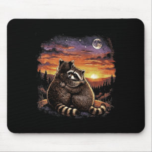 Racoon hug sunset forest wildlife vintage 90s mouse pad
