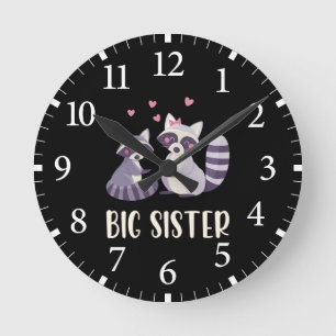 Racoon - I am Going to be a Big Sister Round Clock