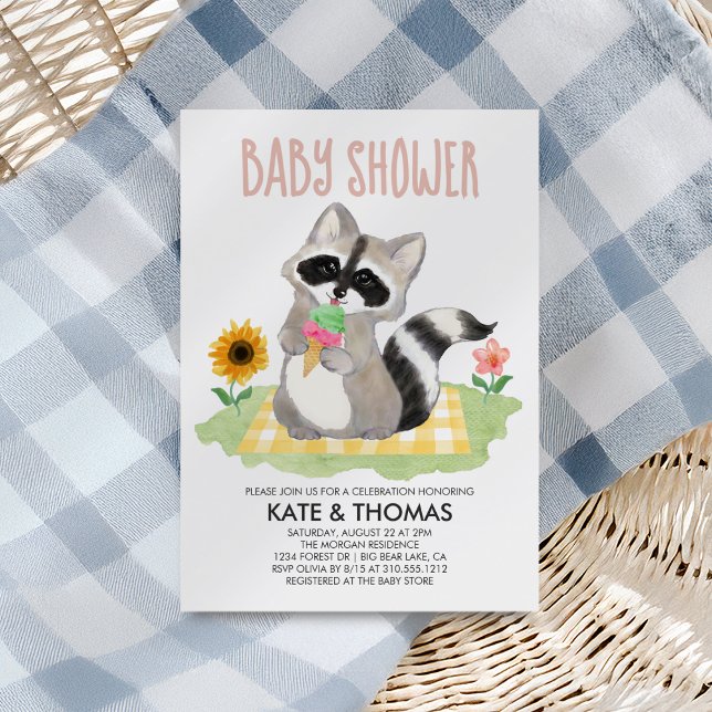 Racoon Ice Cream Picnic Baby Shower Invitation (Creator Uploaded)