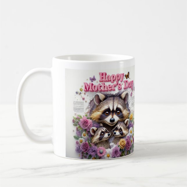 Racoon Illustration Celebrating Mother's day Coffee Mug (Left)