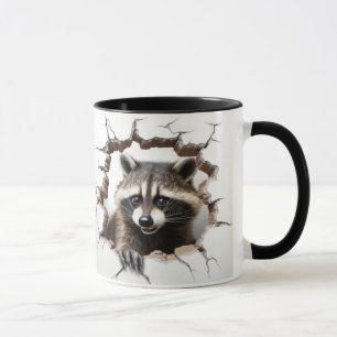 racoon in a cracked wall mug