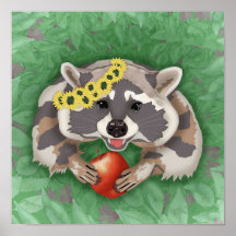 Racoon in a wreath of sunflowers
