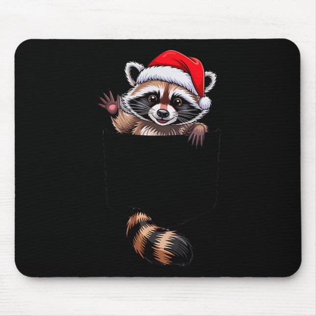 Racoon In Cket Funny Xmas Santa Hat Graphic  Mouse Pad (Front)