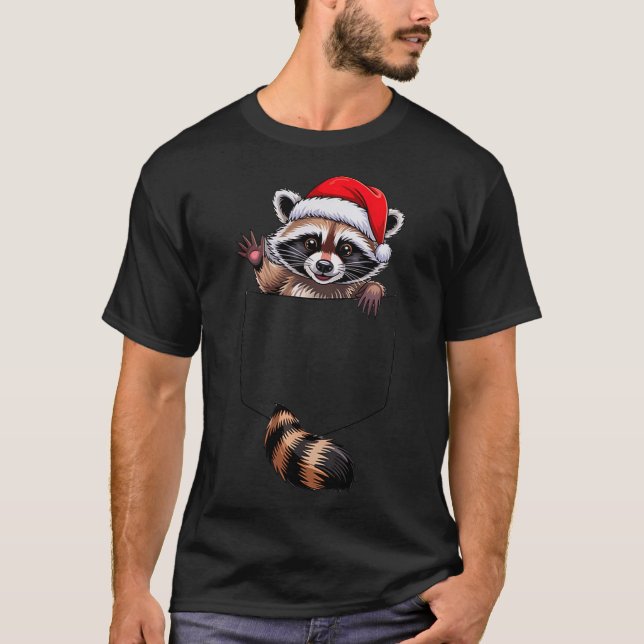 Racoon In Cket Funny Xmas Santa Hat Graphic  T-Shirt (Front)
