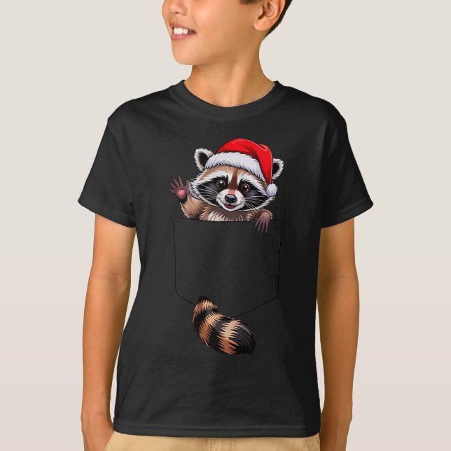 Racoon In Cket Funny Xmas Santa Hat Graphic  T-Shirt (Front)