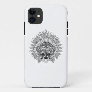 Racoon In Feathered War Bonnet Doodle iPhone 11 Case