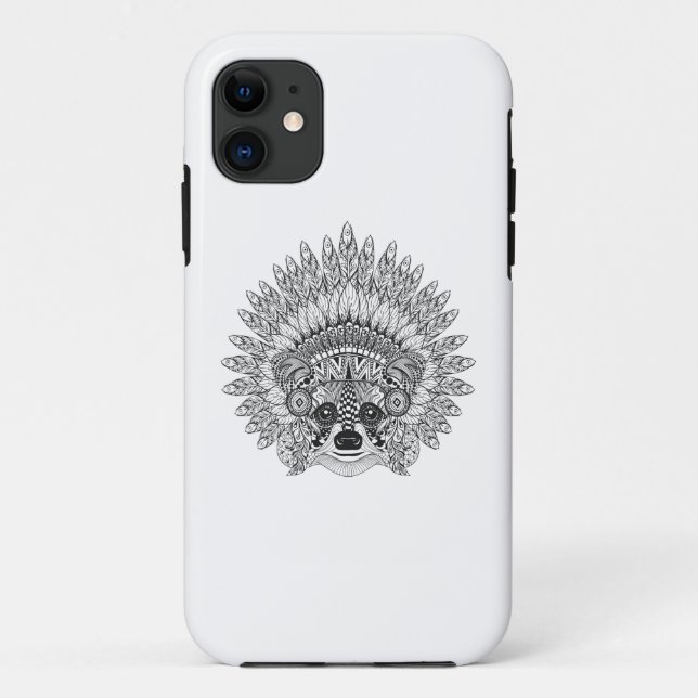 Racoon In Feathered War Bonnet Doodle Case-Mate iPhone Case (Back)
