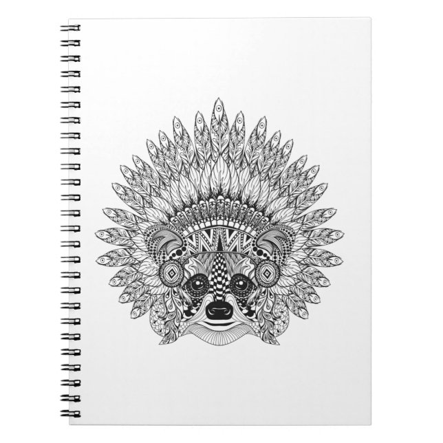 Racoon In Feathered War Bonnet Doodle Notebook (Front)