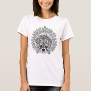 Racoon In Feathered War Bonnet Doodle T-Shirt