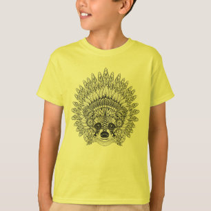 Racoon In Feathered War Bonnet Doodle T-Shirt