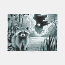 Racoon in Forest Clearing Fleece Blanket