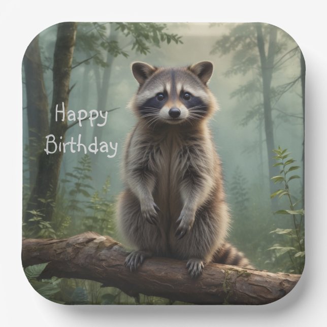 Racoon in Forest Paper Plate (Front)