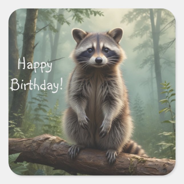 Racoon in Forest Square Sticker (Front)