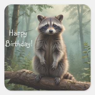 Racoon in Forest Square Sticker