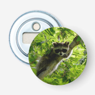 Racoon in Green Tree Cute grey masked racoon Bottle Opener