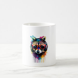 Racoon in headphones and glasses coffee mug