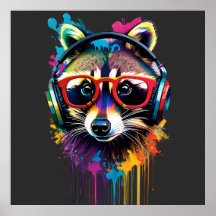 Racoon in headphones and glasses