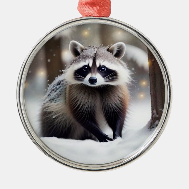 Racoon In Magical Forest Metal Ornament (Front)