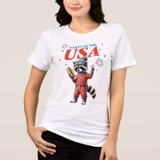 Racoon in Red Pyjamas Eating a Hot Dog Shirt