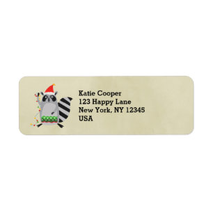 Racoon In Santa Hat Tangled Up In Holiday Lights Return Address Label