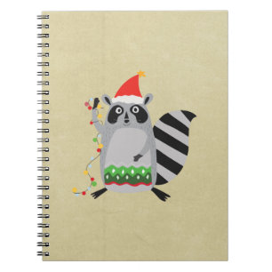 Racoon In Santa Hat Tangled Up In Xmas Lights Notebook