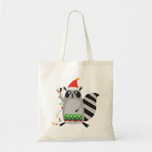Racoon In Santa Hat Tangled Up In Xmas Lights Tote Bag