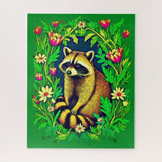 Racoon in the Middle of Wildflower Garden Jigsaw Puzzle (Vertical)
