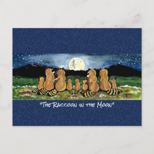 Racoon in the Moon Whimsical Watercolor Postcard