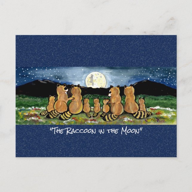 Racoon in the Moon Whimsical Watercolor Postcard (Front)