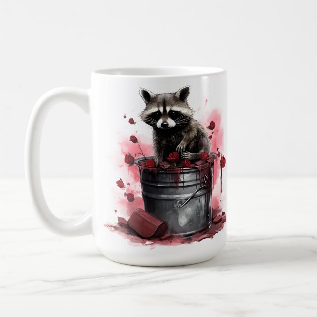 Racoon in trash bin Valentines day Coffee Mug (Left)